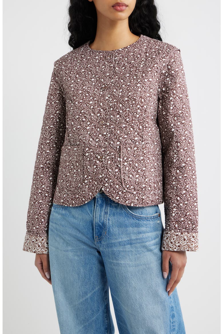 Rowan Cropped Cotton Jacket, Alternate, color, DITSY THISTLE BROWN