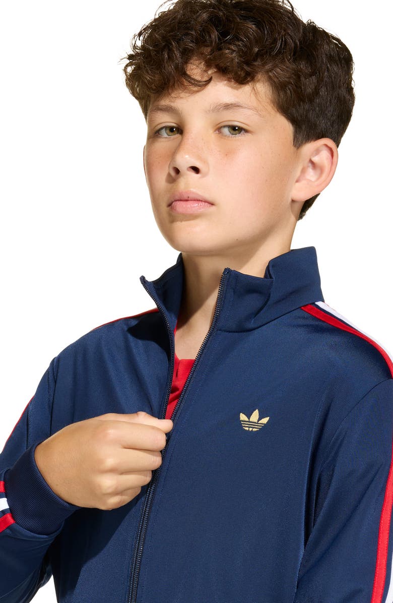 adidas Originals Kids' Firebird Recycled Polyester Track Jacket, Alternate, color, Night Indigo/Dark Football Gold