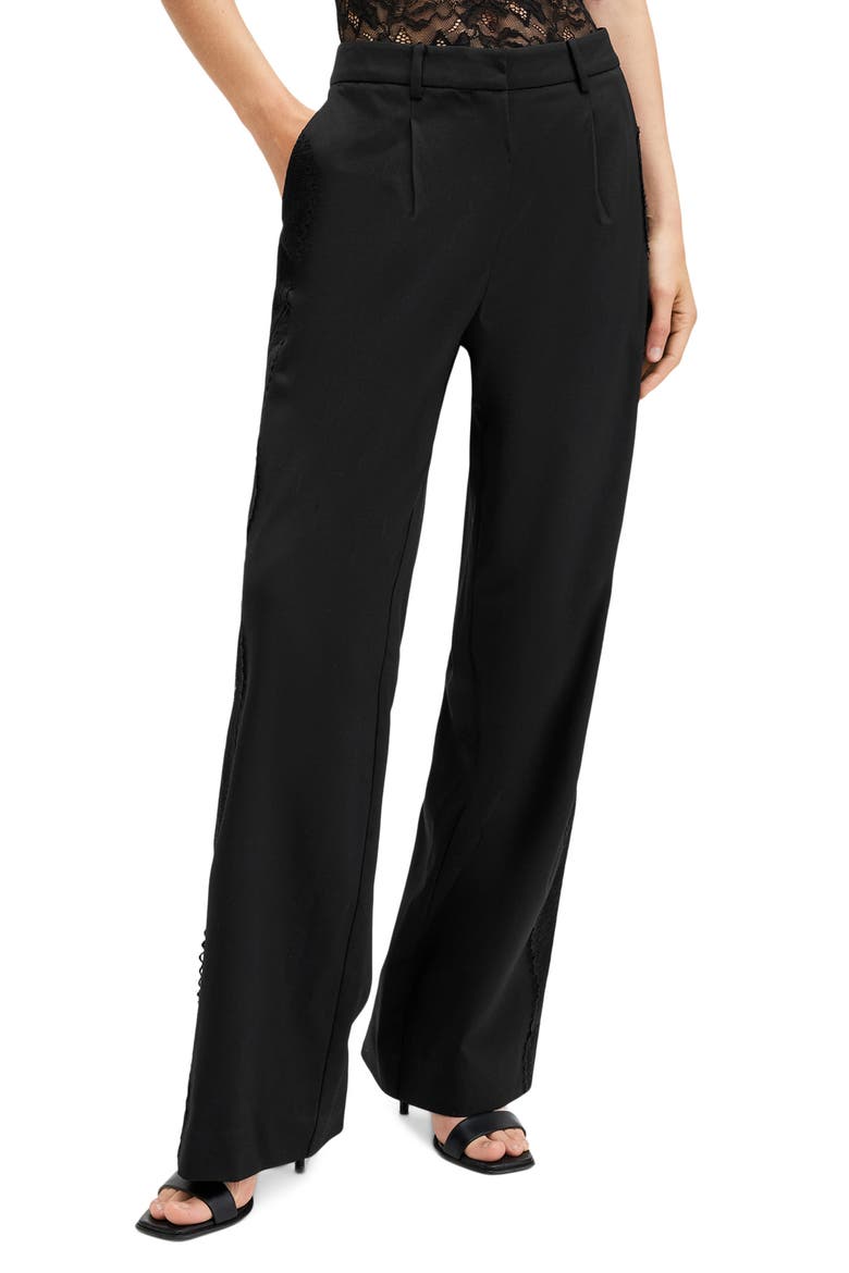 Lacey Lace Trim Flare Pants, Main, color, BLACK