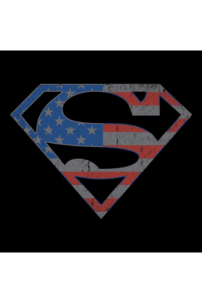 Junior's Superman Stars and Stripes S Shield  Graphic T-Shirt, Alternate, color, Black