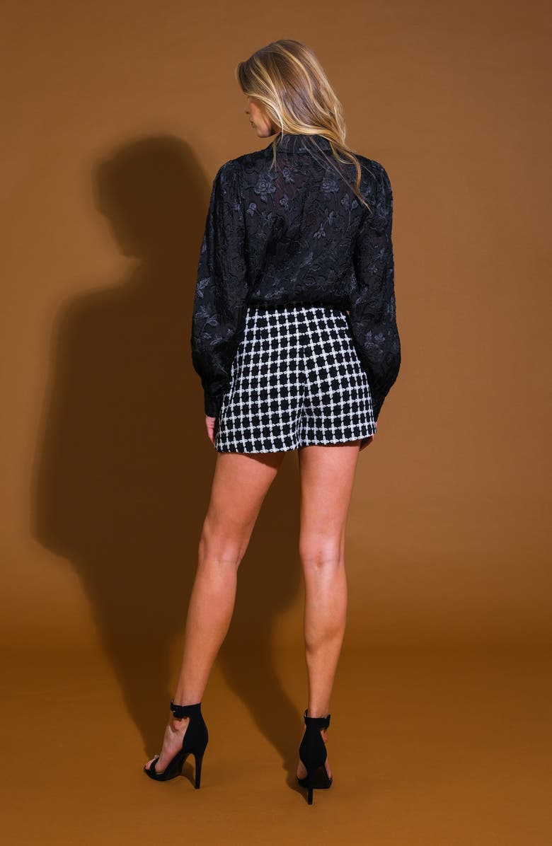 FLYING TOMATO Floral Jacquard Long Sleeve Button-Up Shirt, Alternate, color, Black