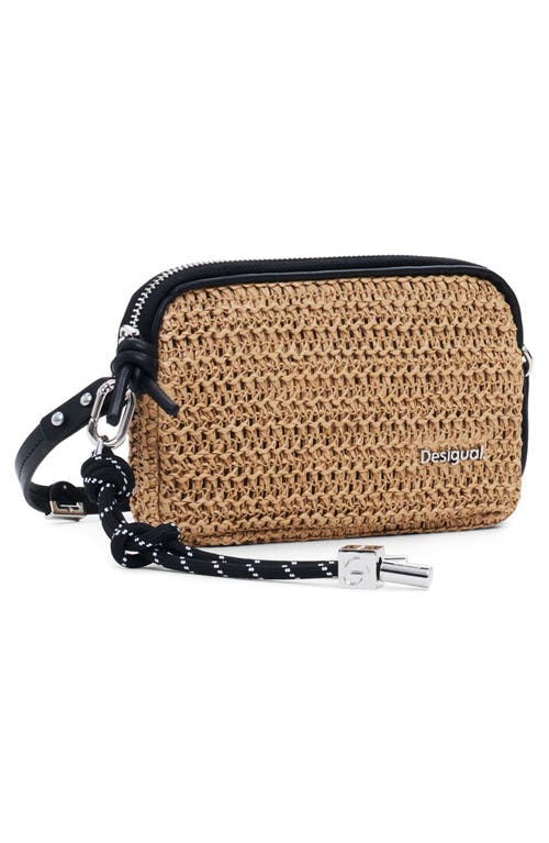 Desigual Others Straw Crossbody Bag In Dark Beige