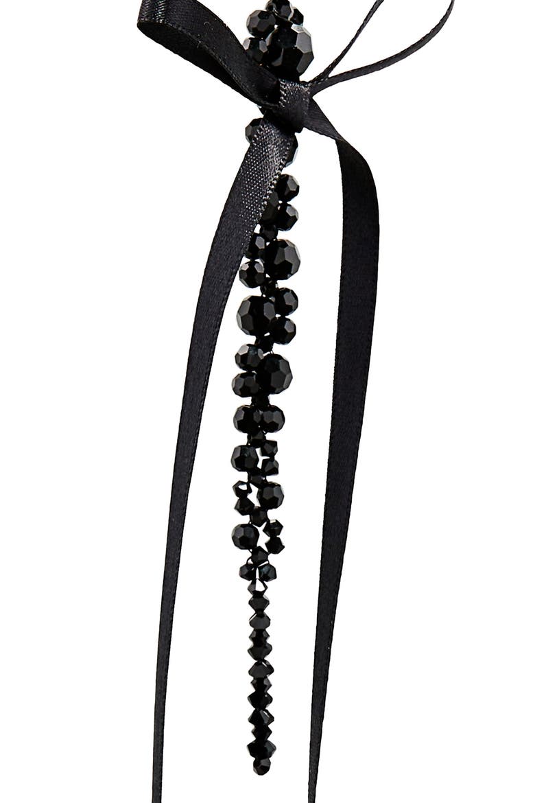 Bow Ribbon Beaded Drop Earrings, Alternate, color, JET/ BLACK