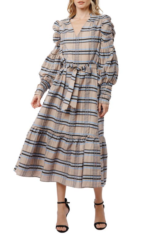 Ciebon Mariyah Long Sleeve Seersucker Midi Dress In Multi