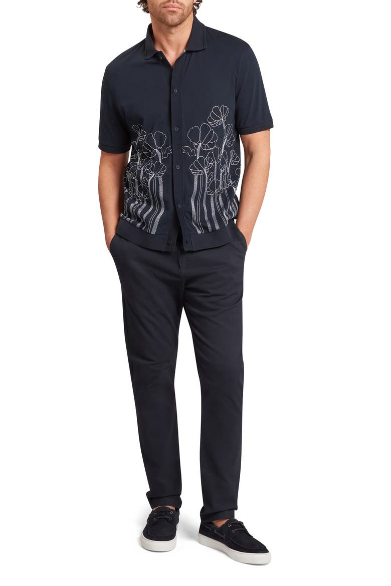 Actton Embroidered Short Sleeve Knit Button-Up Shirt, Alternate, color, NAVY