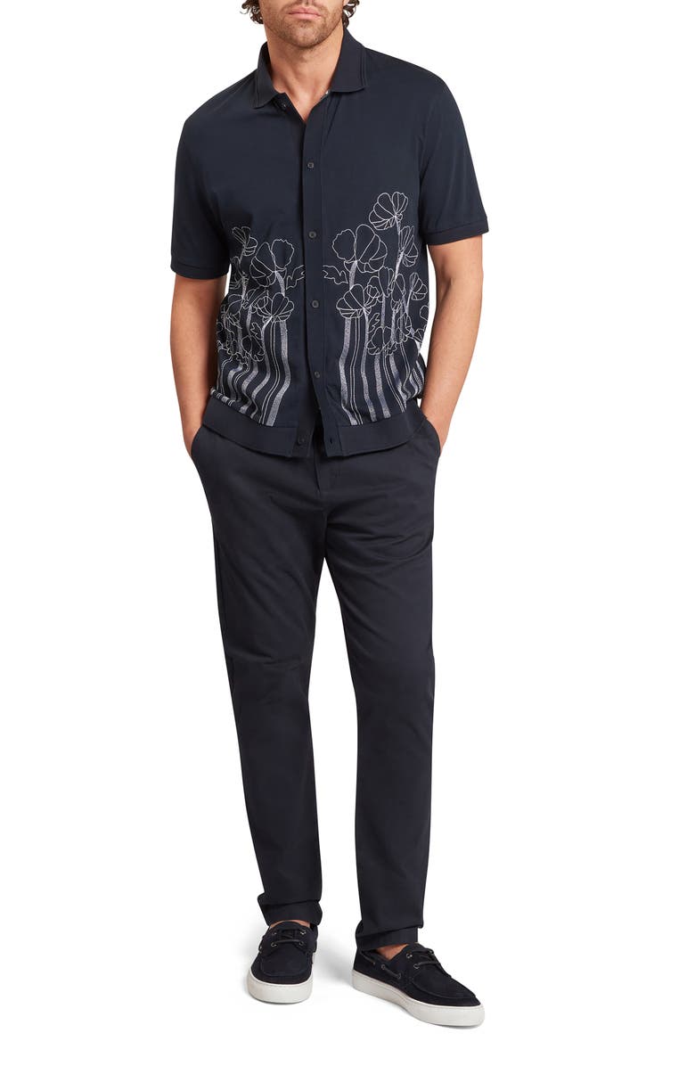 Ted Baker Actton Embroidered Short Sleeve Knit Button-Up Shirt, Alternate, color, Navy