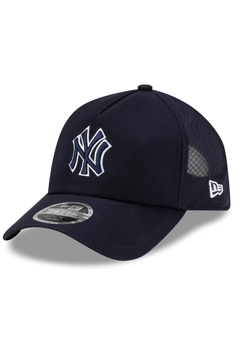 Men's New Era Navy New York Yankees 2026 Batting Practice Apex 9FORTY Adjustable Trucker Hat, Main, color, Navy