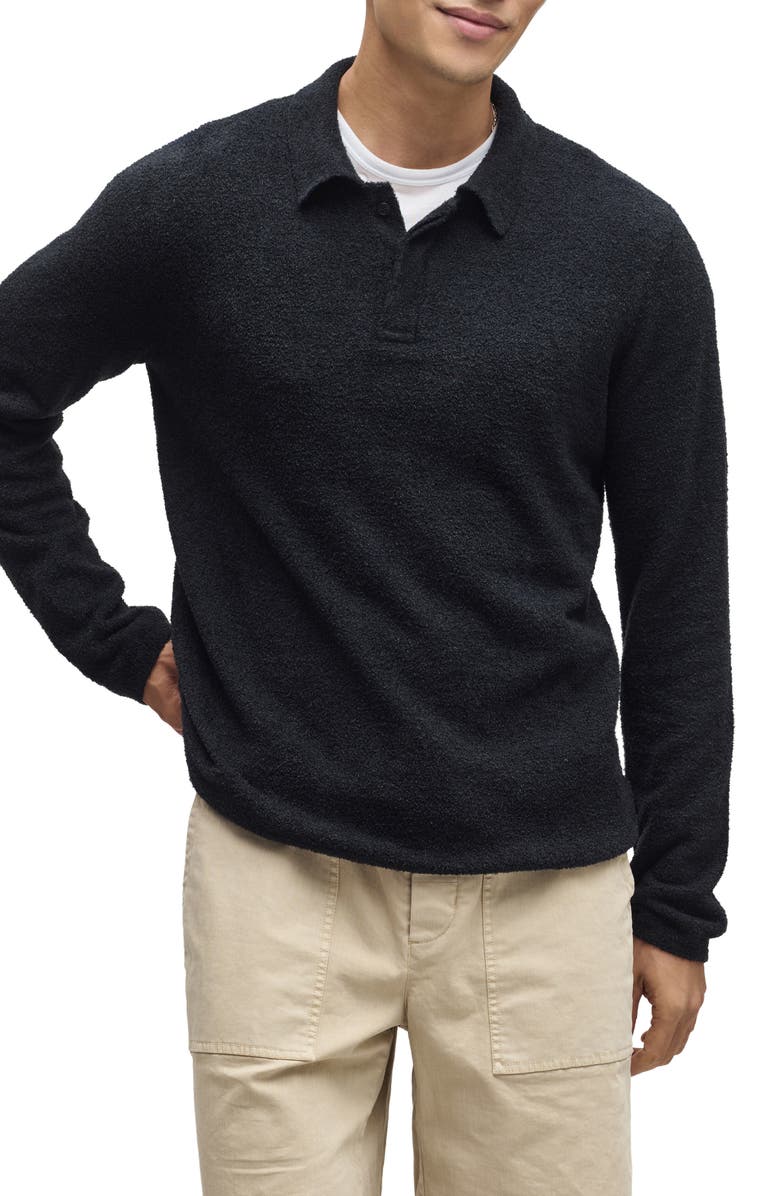 Barefoot Dreams<sup>®</sup> CozyChic<sup>®</sup> Lite Long Sleeve Polo Shirt, Main, color, Black
