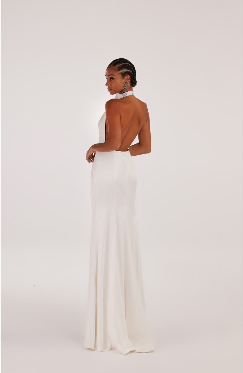 Milla White Mock Neck Sleeveless Low Slit Dress, Alternate, color, 