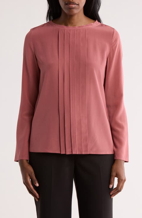 Bemiu Pleated Long Sleeve Silk Top