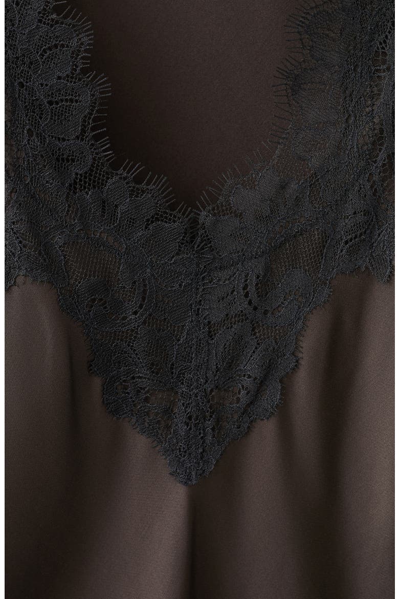 Lace Trim Satin Maxi Dress, Alternate, color, BROWN