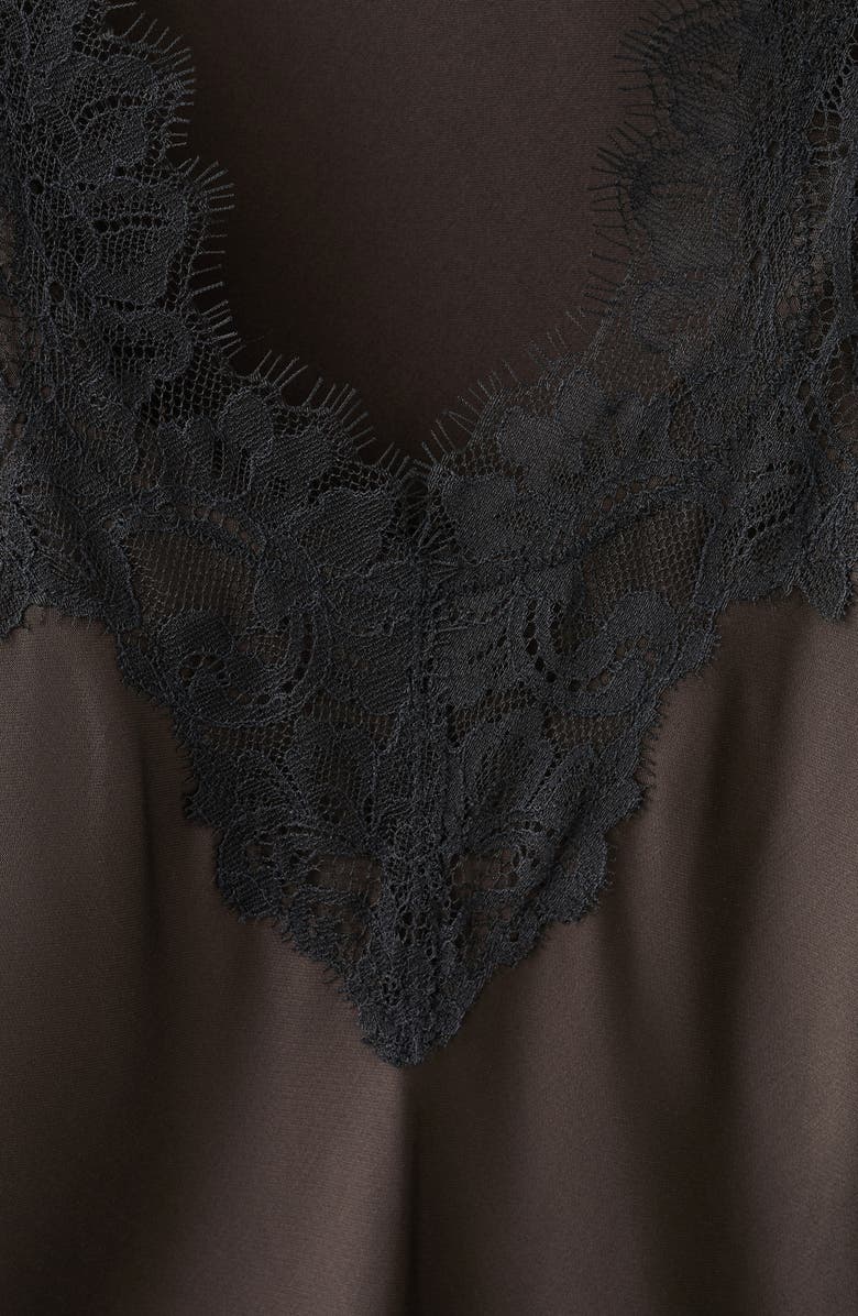 MANGO Lace Trim Satin Maxi Dress, Alternate, color, Brown