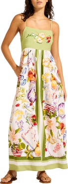 Seafolly Riviera Coast Linen Blend Cover-Up Maxi Dress
