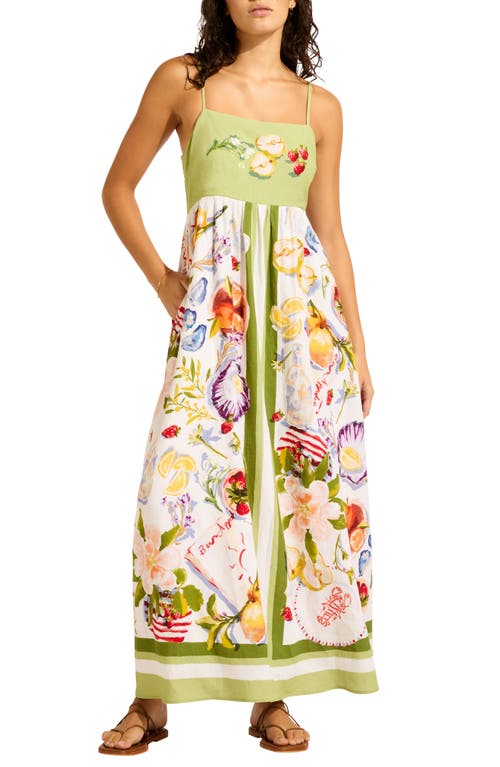 Seafolly Riviera Coast Linen Blend Cover-up Maxi Dress In Green