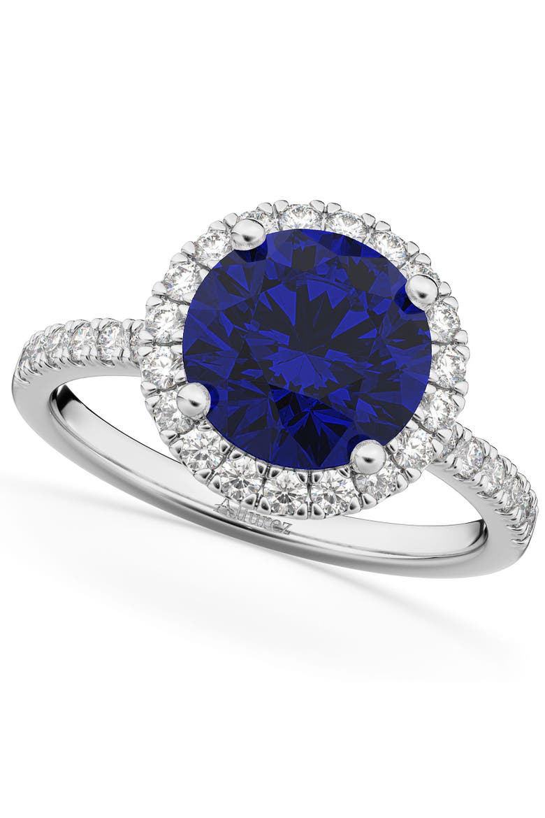 Halo Blue Sapphire & Diamond Engagement Ring 14K, Main, color, 2.80ct/White Gold