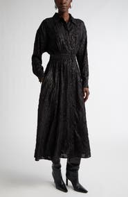 ST. JOHN Floral Fil Coupé Long Sleeve Shirtdress