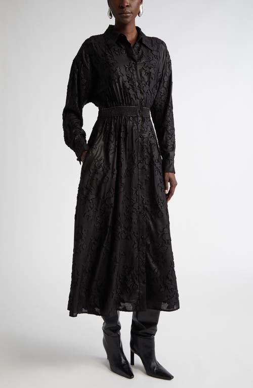 St. John Collection Floral Fil Coupé Long Sleeve Shirtdress in Black 