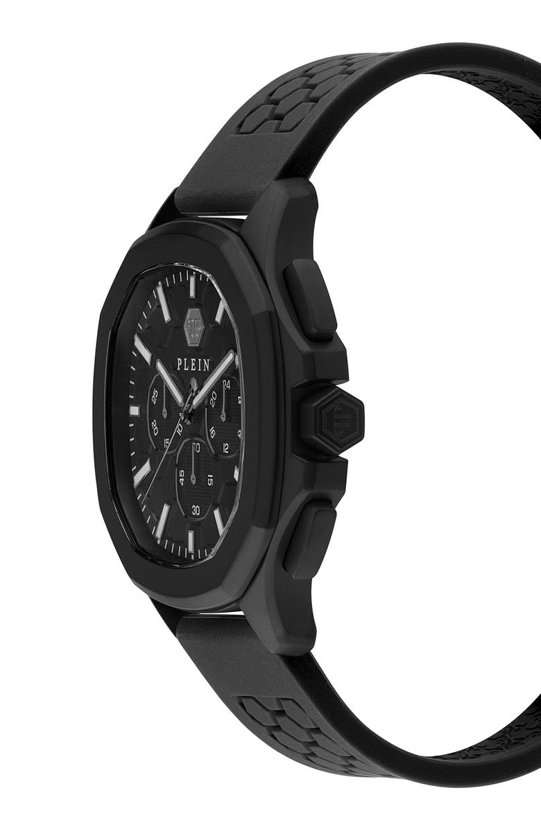 PHILIPP PLEIN Spectre Chronograph Silicone Strap Watch, 44mm, Alternate, color, Ip Black