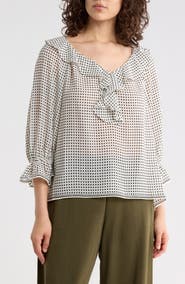 MAX STUDIO Ruffle Front Floral Top