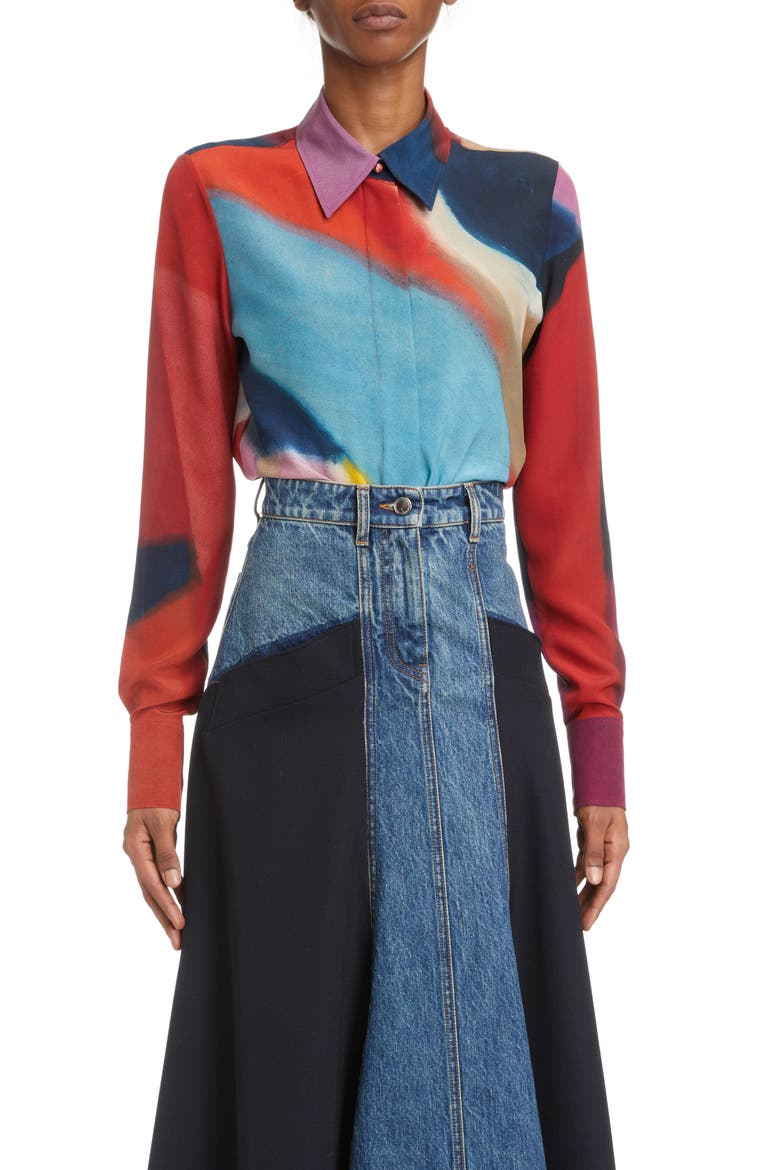 Denervaud Print Silk Crêpe de Chine Blouse, Main, color, MULTICOLOR 1
