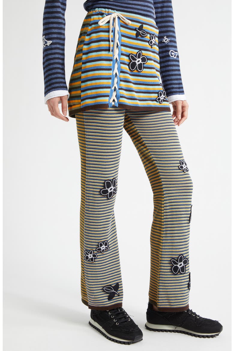 Romy Stripe & Flower Lace-Up Cotton Blend Skirted Pants, Alternate, color, BLUE MULTI