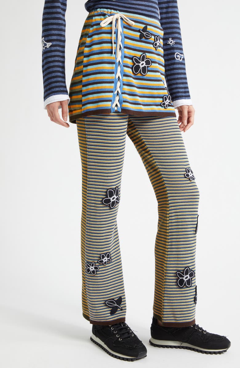 YanYan Romy Stripe & Flower Lace-Up Cotton Blend Skirted Pants, Alternate, color, Blue Multi