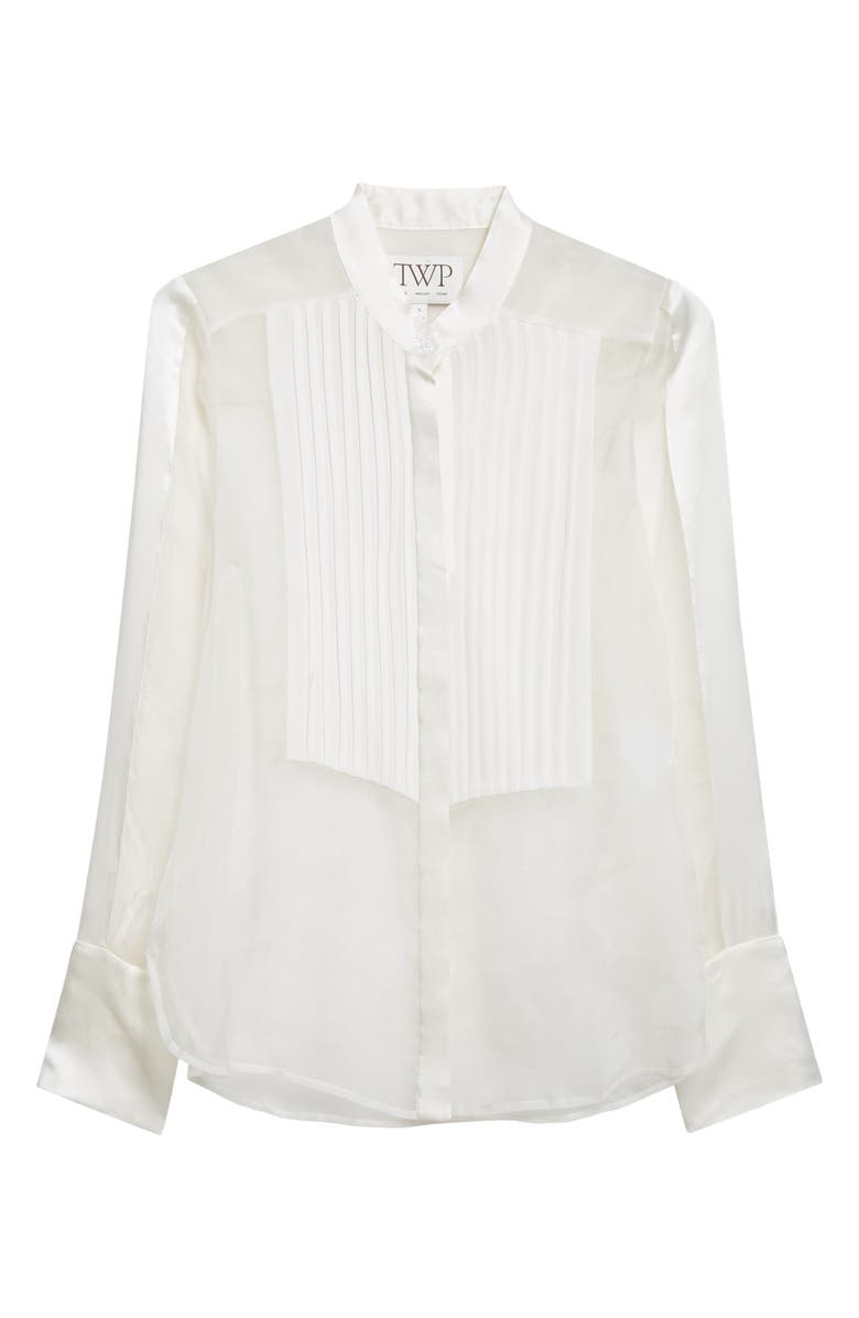 TWP Peyton Pleated Semisheer Silk Button-Up Shirt, Alternate, color, Ivory