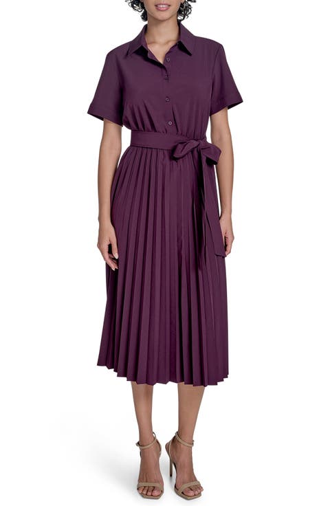 Short Sleeve Pleated Shirtdress