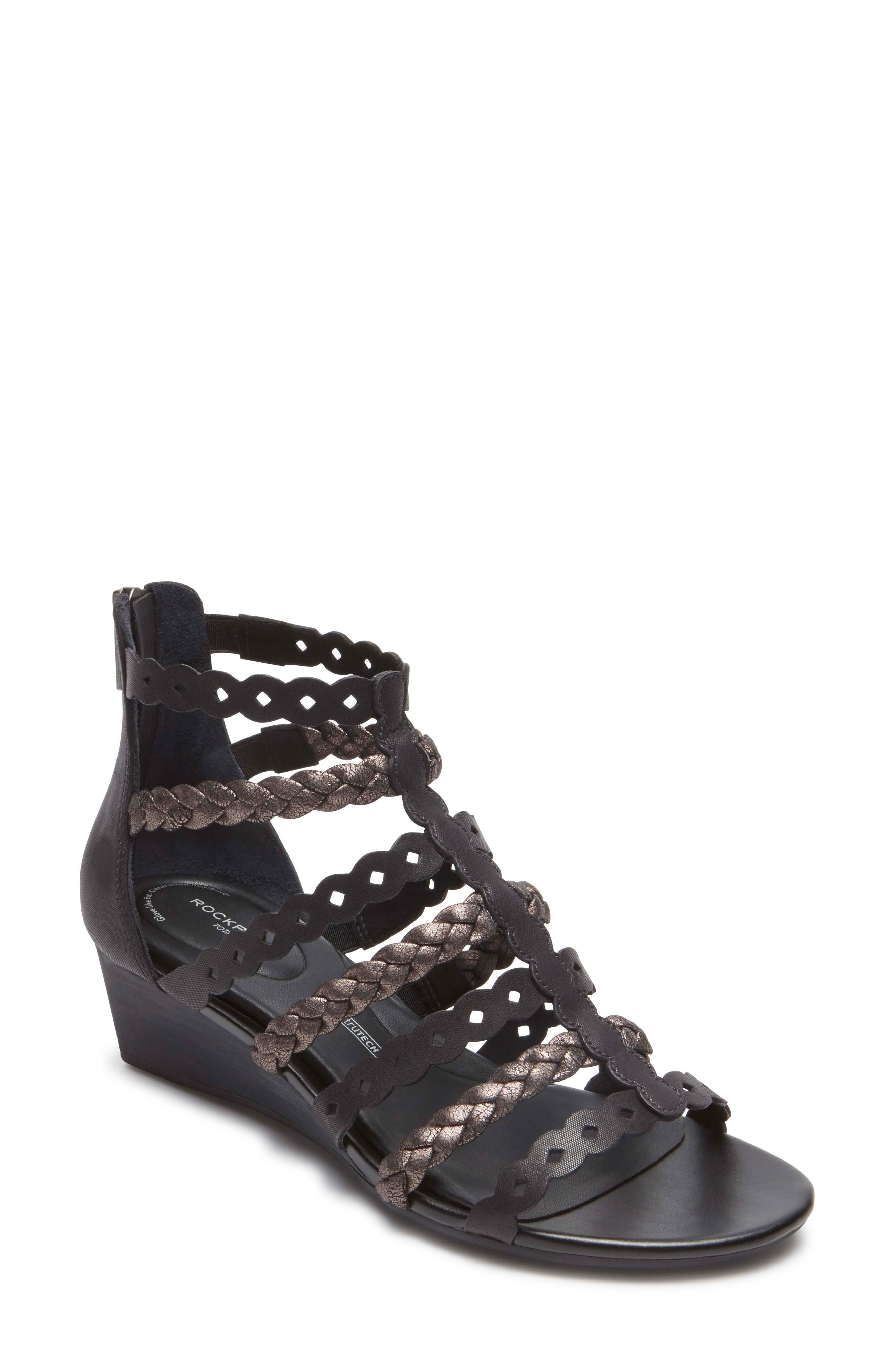 Rockport Total Motion<sup>®</sup> Gladiator Wedge Sandal, Main, color, Black Leather