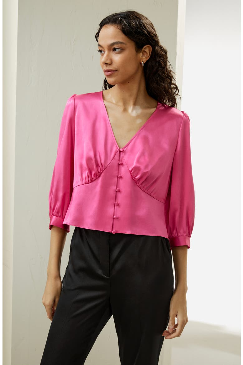 X SONIA Fitted Retro Corset Silk Top, Alternate, color, Pink