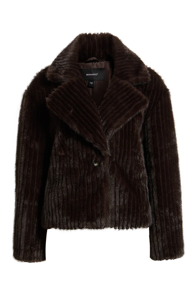 Striped Faux Fur Coat, Alternate, color, BROWN