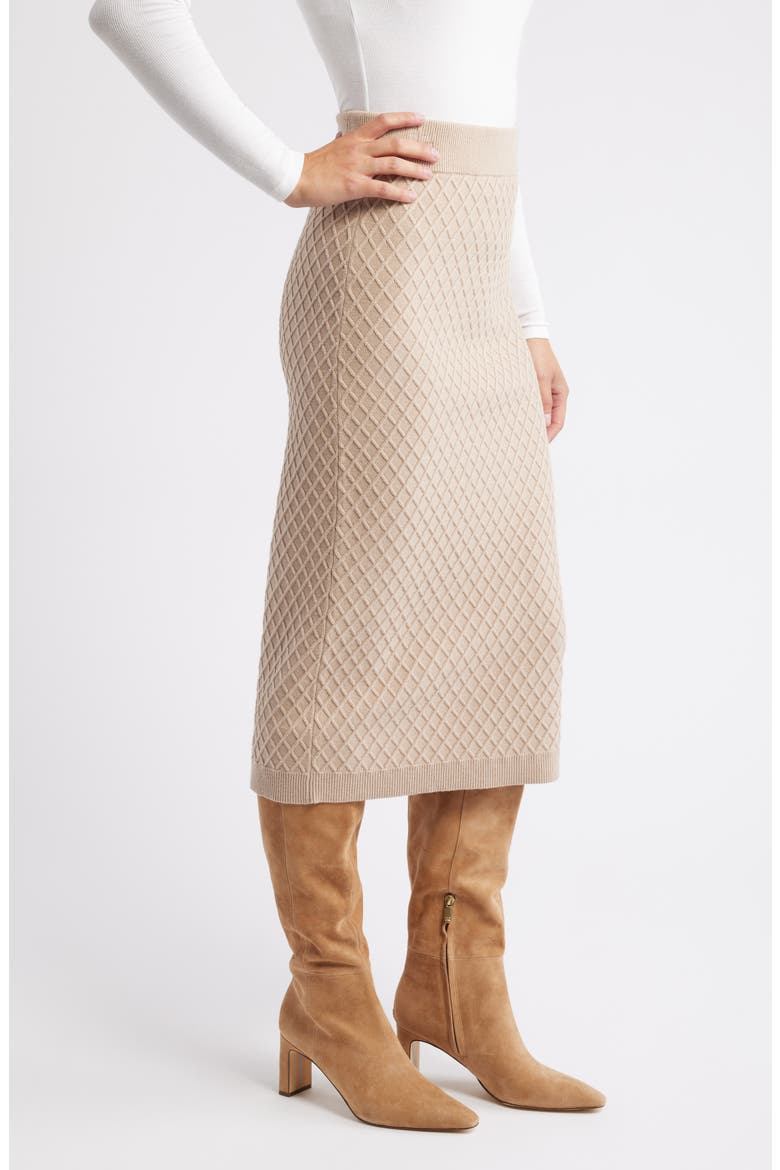 Diamond Stitch Sweater Skirt, Alternate, color, LATTE