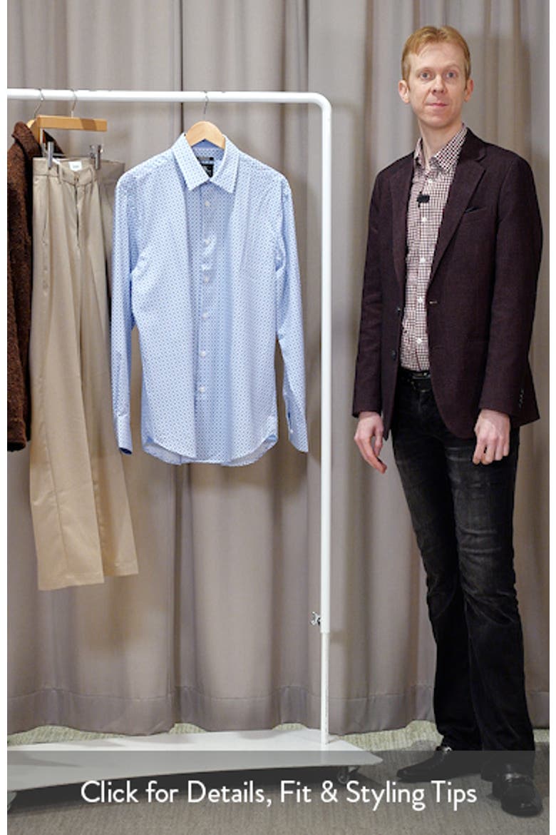Regular Fit Blue Geometric Print Performance Dress Shirt video