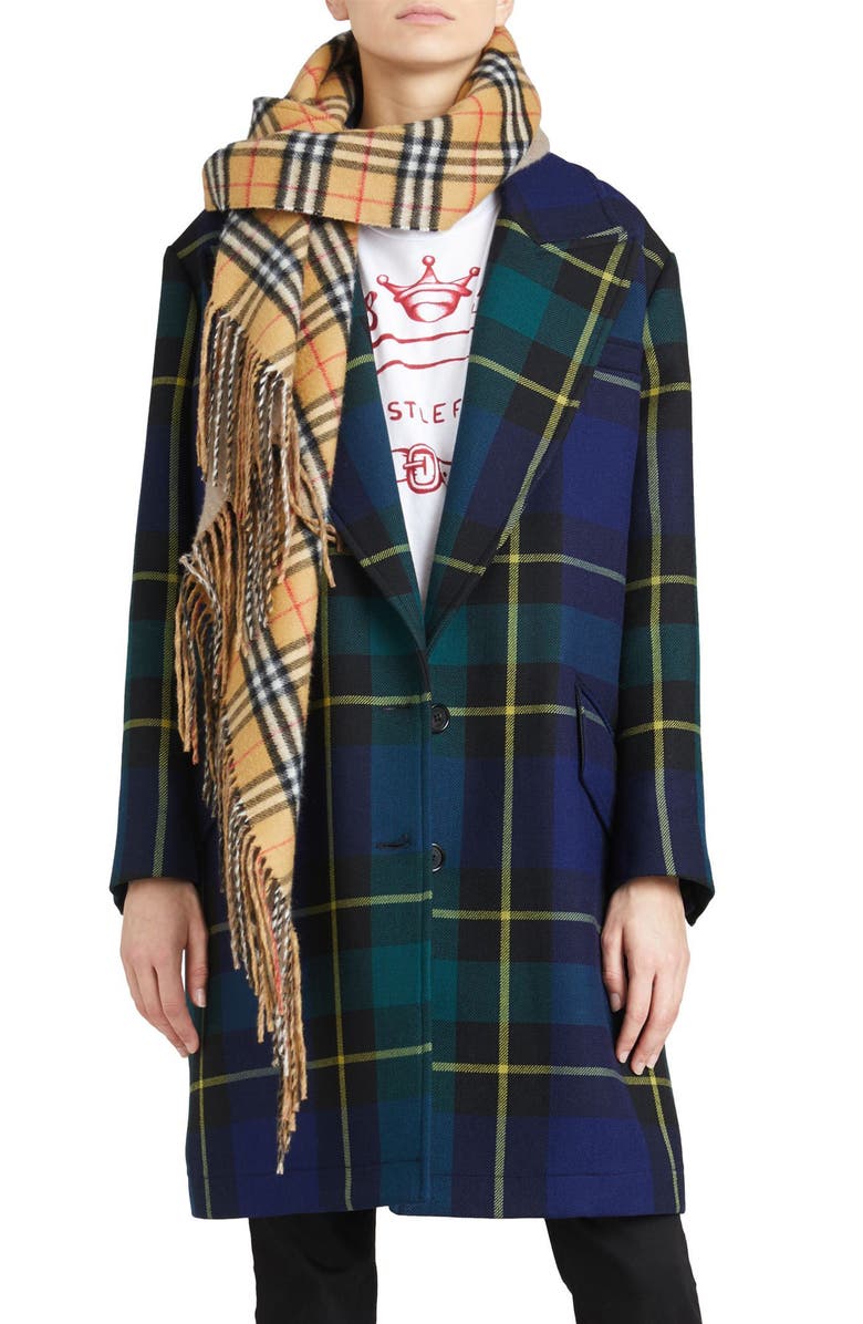Burberry Strathyre Tartan Plaid Wool Blend Coat, Main, color,