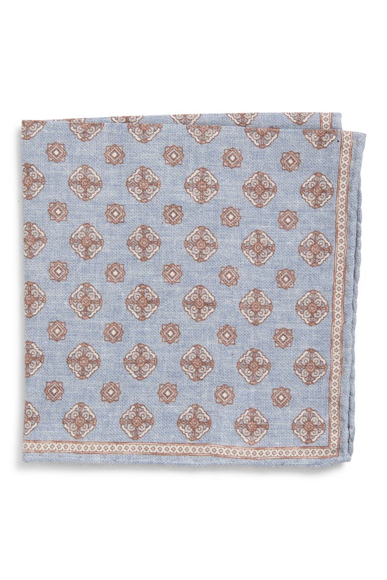 Medallion Wool & Cotton Muslin Pocket Square, Main, color, 08-99 BLUE/ CRIMSON
