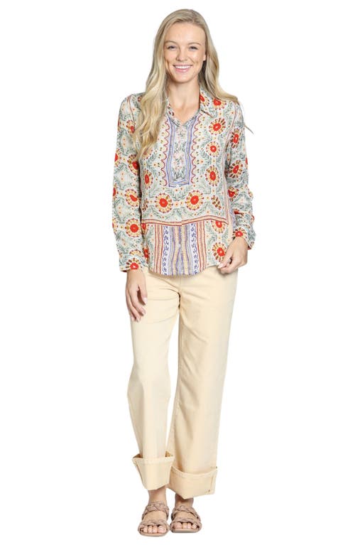 Apny Floral Print Roll Tab Sleeve Button-up Shirt In Multi