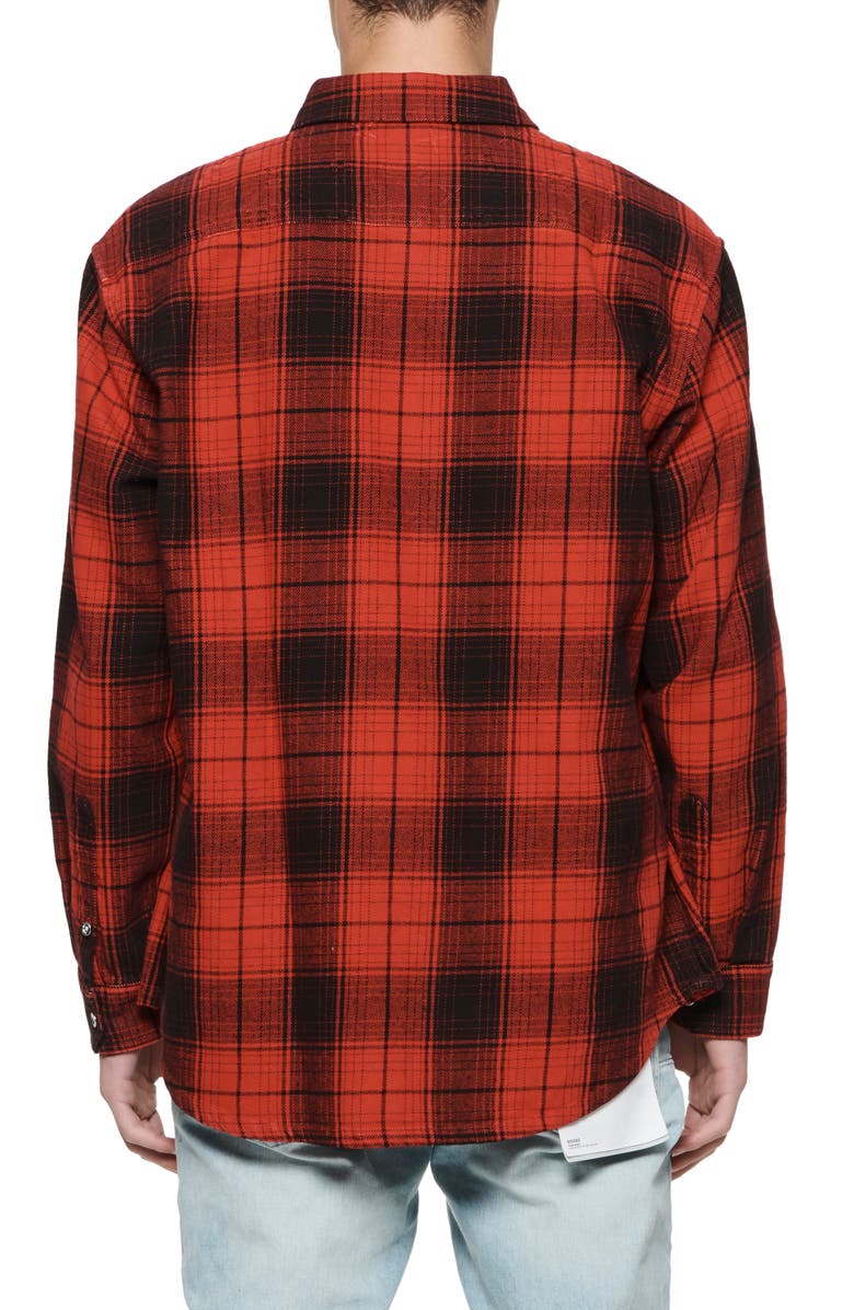 PURPLE BRAND Oversize Plaid Flannel Button-Up Shirt, Alternate, color, Red