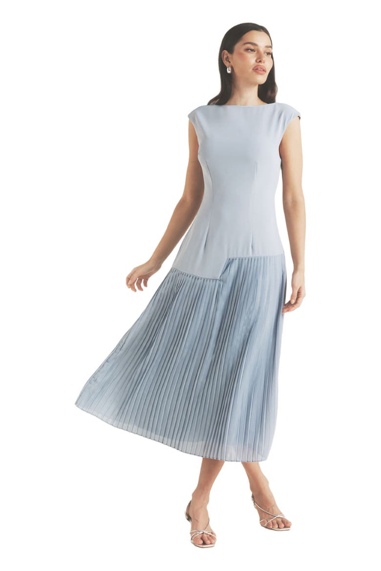 Pleated Cap Sleeve Maxi Dress, Main, color, Blue