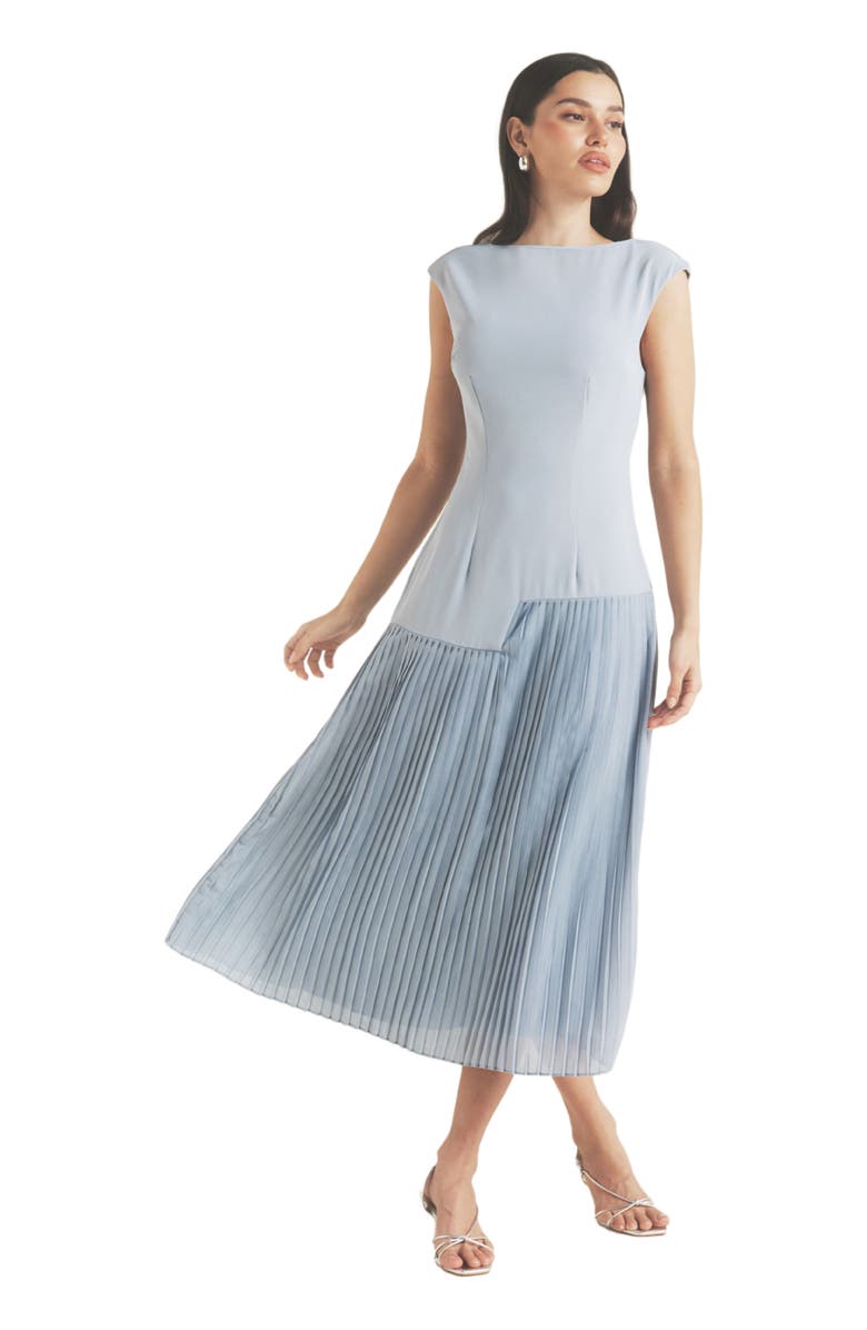 Six Stories Pleated Cap Sleeve Maxi Dress, Main, color, Blue