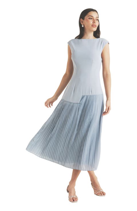 Pleated Cap Sleeve Maxi Dress