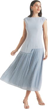 Six Stories Pleated Cap Sleeve Maxi Dress