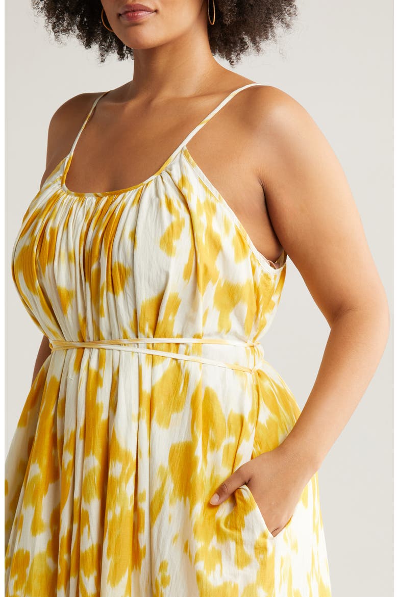 Tie Back Tiered Maxi Dress, Alternate, color, IVORY DOVE- YELLOW LOTUS BLUR