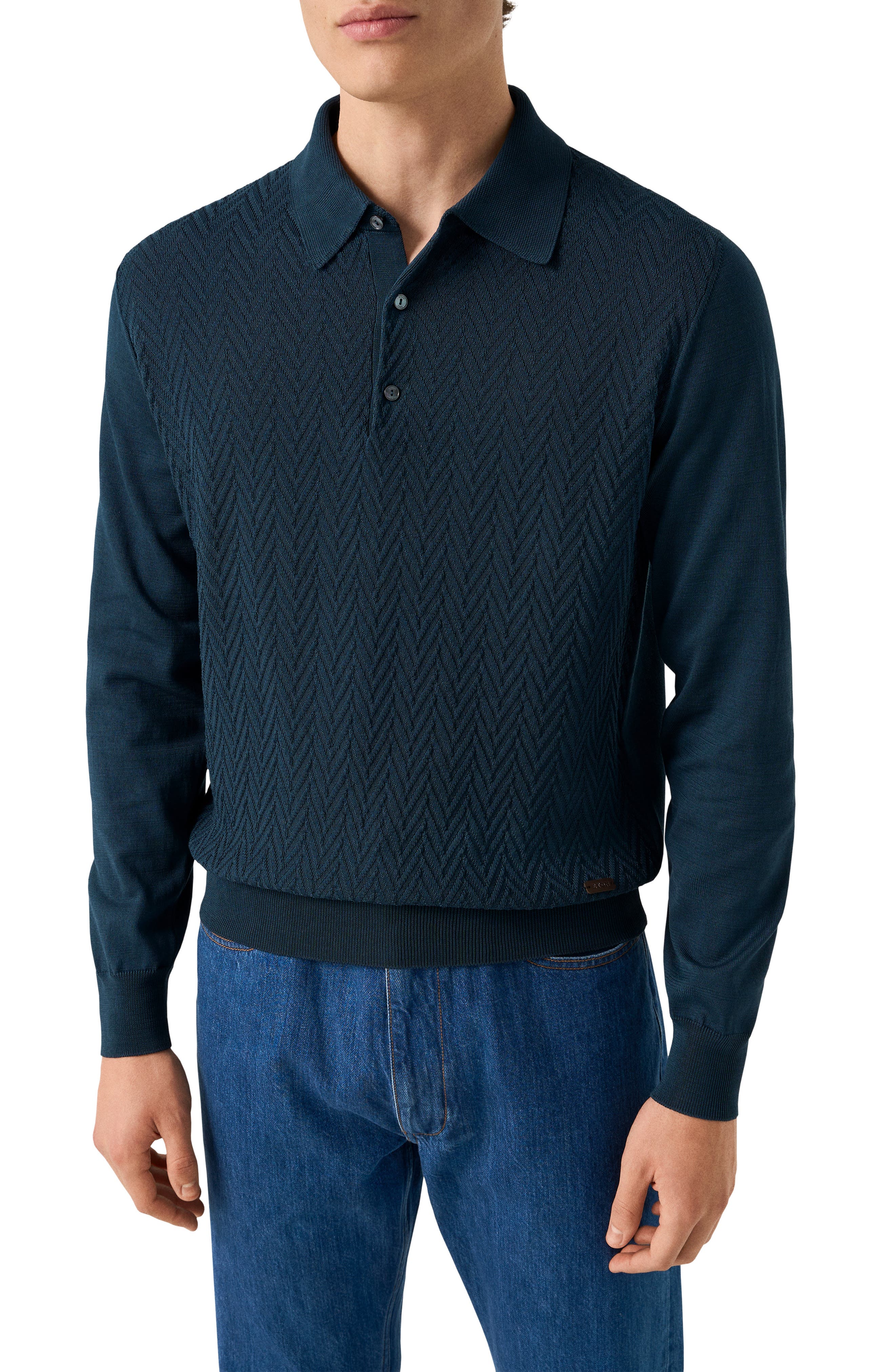 Chevron Structure Long Sleeve Polo - image 3