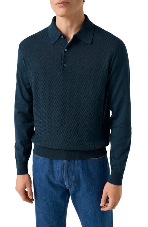 Chevron Structure Long Sleeve Polo