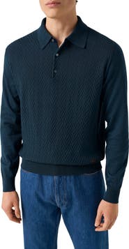 Eton Chevron Structure Long Sleeve Polo
