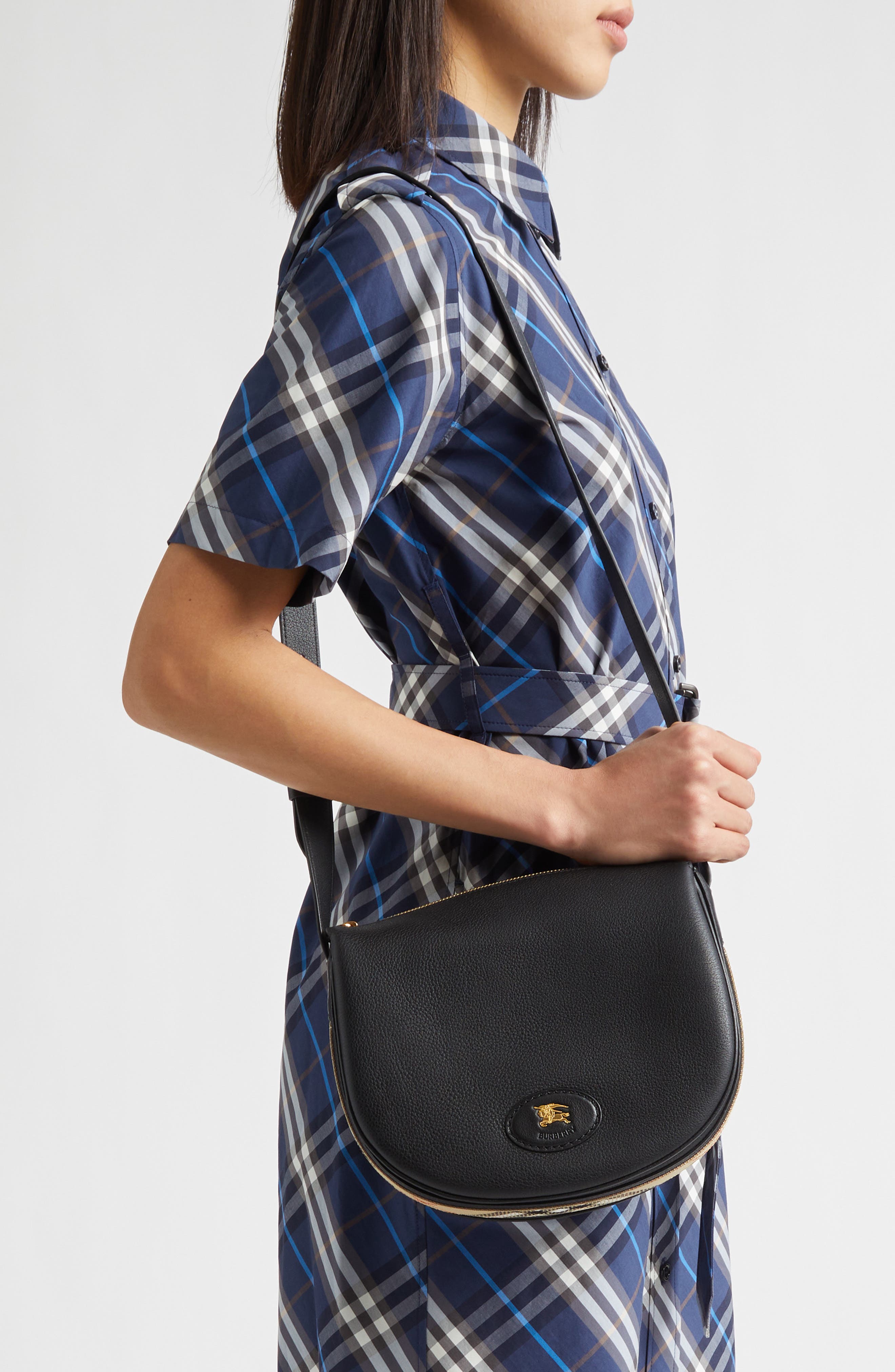 Burberry Large Tavistock Leather Crossbody Bag, Alternate, color, Black