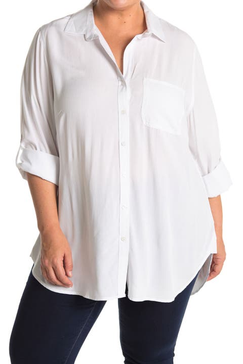 Elisa Roll Tab Sleeve Button Down Blouse (Plus Size)