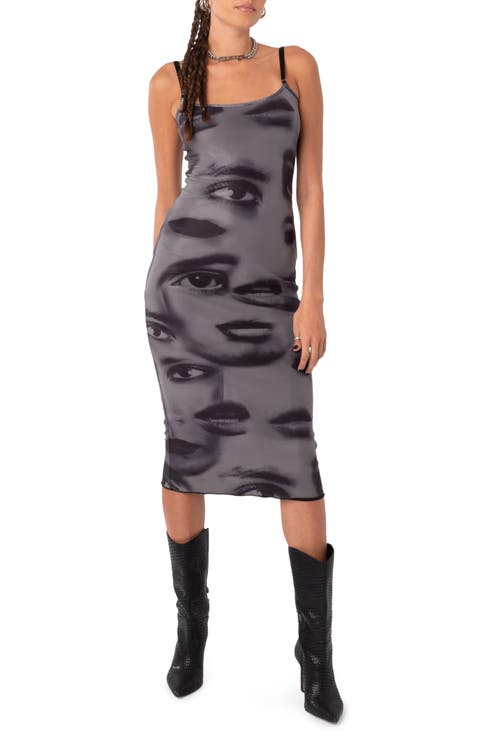 Eyes On You Print Mesh Midi Dress