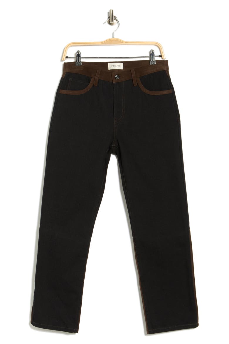 The Equestrian Suede Trim Straight Leg Jeans, Alternate, color, TROUBLE SUEDE