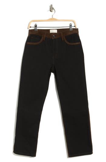 Frame The Equestrian Suede Trim Straight Leg Jeans In Brown